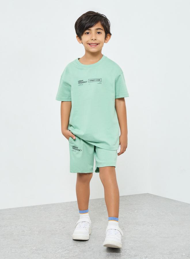 Styli Boy Green Graphic T-Shirt and Shorts Set - Image 1